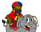 Dibujo Rey Baltasar en elefante pintado por guillem