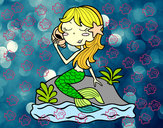 Dibujo Sirena sentada en una roca con una caracola pintado por feremi