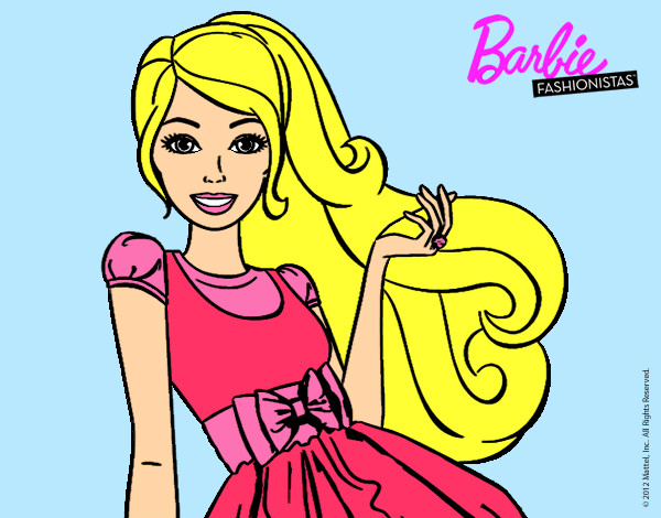 Dibujo Barbie con su vestido con lazo pintado por espejo