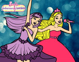 Dibujo Barbie y la princesa cantando pintado por espejo