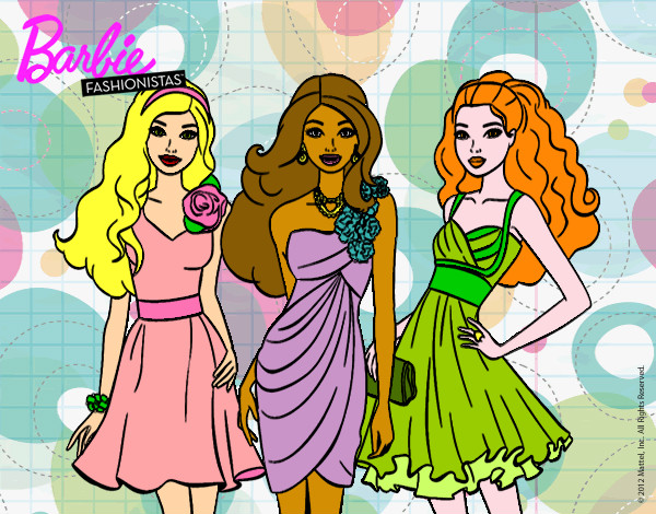 Dibujo Barbie y sus amigas vestidas de fiesta pintado por anjana
