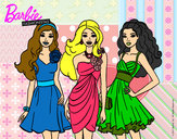 Dibujo Barbie y sus amigas vestidas de fiesta pintado por stefani