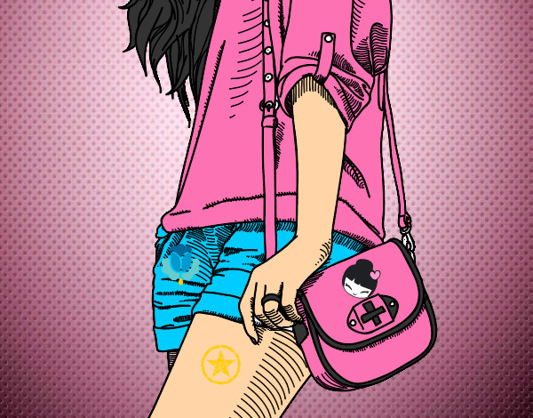 Dibujo Chica con bolso pintado por Dibujadora