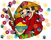 Dibujo Chino comiendo arroz pintado por luzz