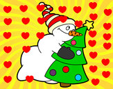 Dibujo Muñeco de nieve abrazando árbol pintado por Nereiita