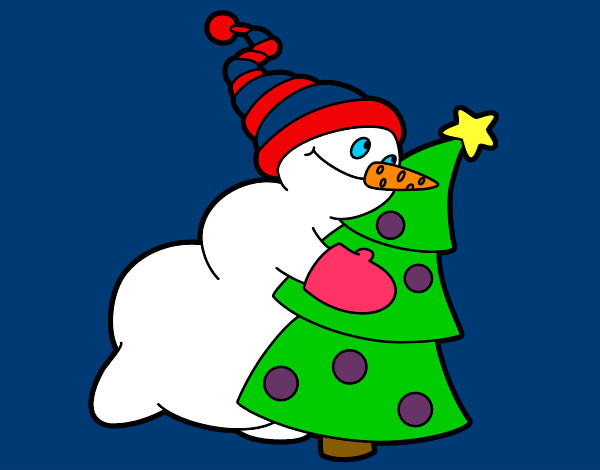 Dibujo Muñeco de nieve abrazando árbol pintado por raquel57