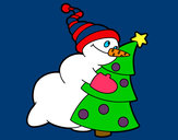 Dibujo Muñeco de nieve abrazando árbol pintado por raquel57