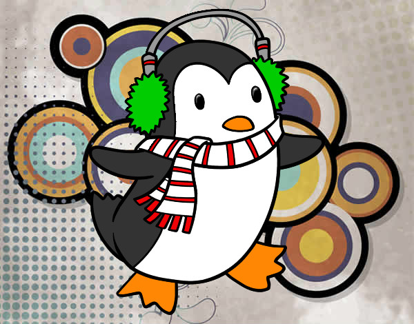 Dibujo Pingüino con bufanda pintado por AUDIACLA