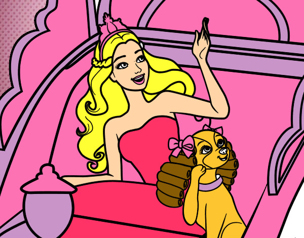 Dibujo Princesa cantante y su perrita pintado por espejo