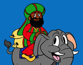 Dibujo Rey Baltasar en elefante pintado por Sael 