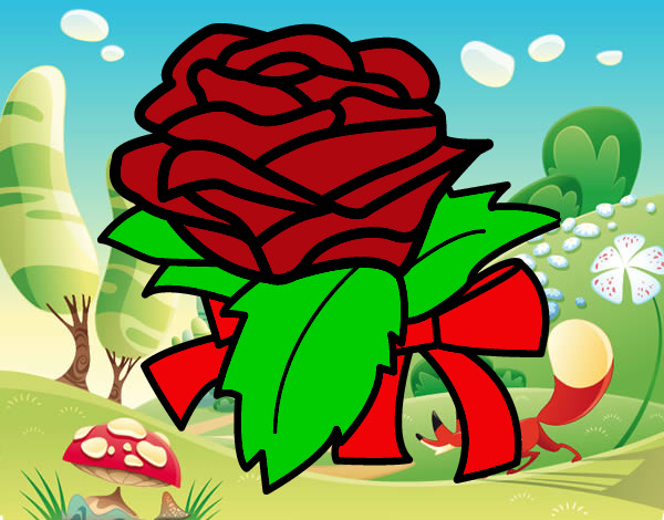 Dibujo Rosa, flor pintado por espejo