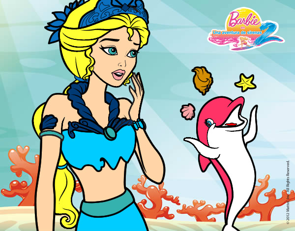 Dibujo Sirena con delfín pintado por Helga