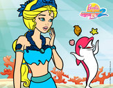 Dibujo Sirena con delfín pintado por Helga