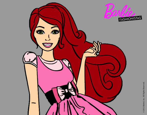Dibujo Barbie con su vestido con lazo pintado por fany