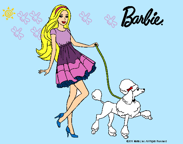 Dibujo Barbie paseando a su mascota pintado por Aleja34444