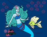 Dibujo Barbie sirena con su amiga pez pintado por queyla