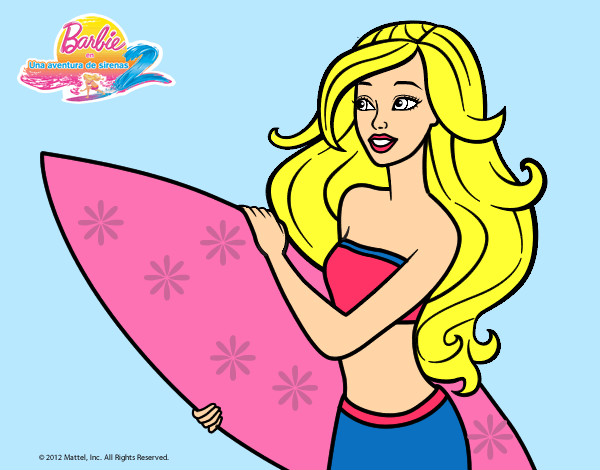 Dibujo Barbie va a surfear pintado por espejo