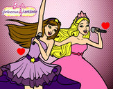 Dibujo Barbie y la princesa cantando pintado por sofi 