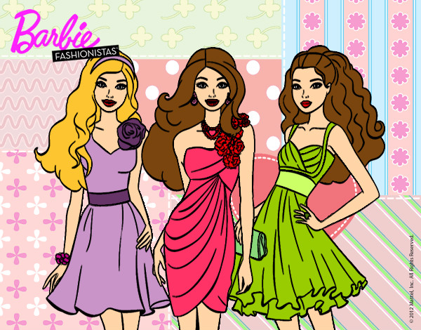 Dibujo Barbie y sus amigas vestidas de fiesta pintado por Aleja34444