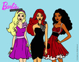 Dibujo Barbie y sus amigas vestidas de fiesta pintado por fany
