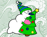 Dibujo Muñeco de nieve abrazando árbol pintado por nikolmaria