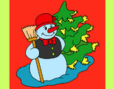 Dibujo Muñeco de nieve y árbol navideño pintado por mgly