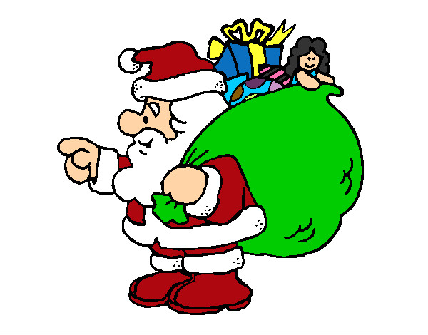 Dibujo Papa Noel con el saco de regalos 1 pintado por luciaac11