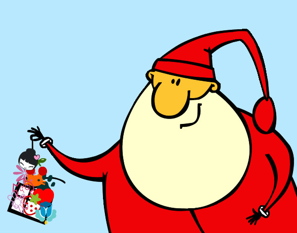 Dibujo Papa Noel con un regalo pintado por jescovi