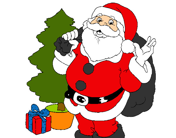 Dibujo Santa Claus y un árbol de navidad pintado por Ginnett
