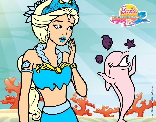 Dibujo Sirena con delfín pintado por espejo