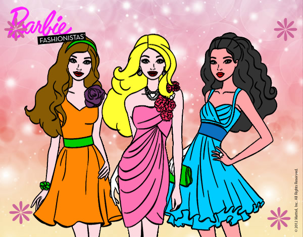 Dibujo Barbie y sus amigas vestidas de fiesta pintado por Tododa