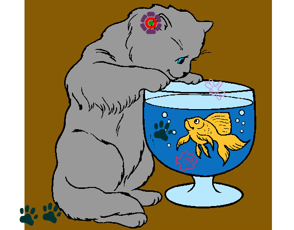 Dibujo Gato mirando al pez pintado por maxid