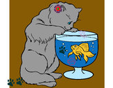 Dibujo Gato mirando al pez pintado por maxid