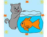 Dibujo Gato y pez pintado por maxid