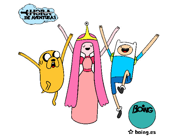 Dibujo Jake, Princesa Chicle y Finn pintado por Gallego