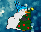 Dibujo Muñeco de nieve abrazando árbol pintado por  poncho57