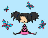 Dibujo Niña con mariposas pintado por manu_ojosl