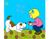 Dibujo Niña y perro jugando pintado por nataliiiii
