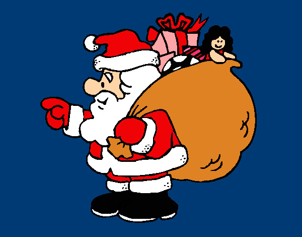 Dibujo Papa Noel con el saco de regalos 1 pintado por crisaba