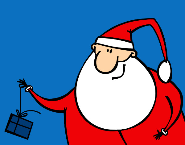 Dibujo Papa Noel con un regalo pintado por DaniCSI_1D