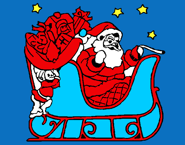 Dibujo Papa Noel en su trineo pintado por vicror