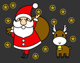 Dibujo Papá Noel y un reno pintado por fernandapa
