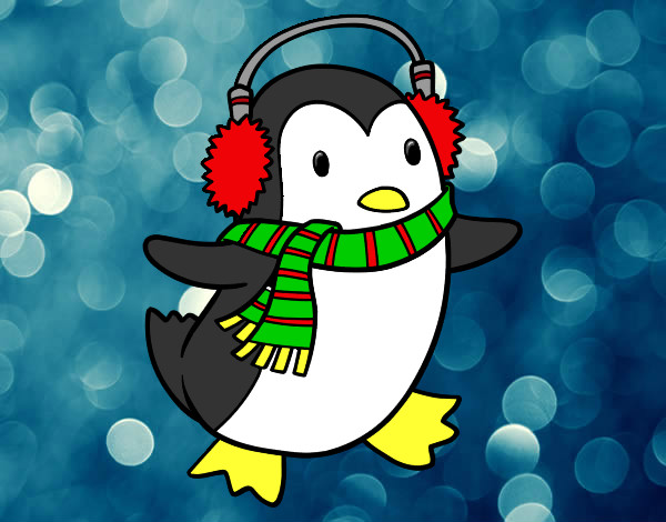 Dibujo Pingüino con bufanda pintado por paola89