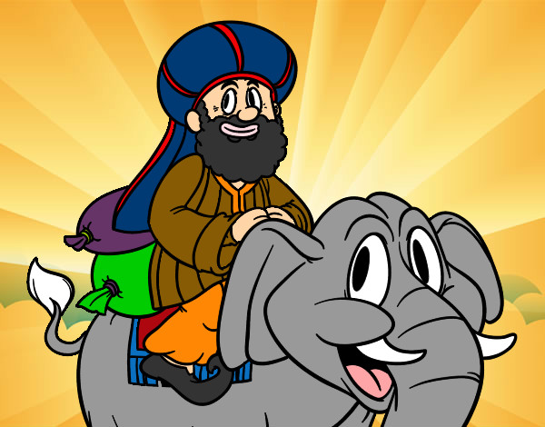 Dibujo Rey Baltasar en elefante pintado por cecy_2255