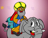 Dibujo Rey Baltasar en elefante pintado por guiliana