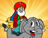 Dibujo Rey Baltasar en elefante pintado por pingo