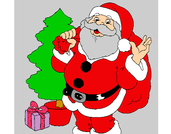 Dibujo Santa Claus y un árbol de navidad pintado por Piita