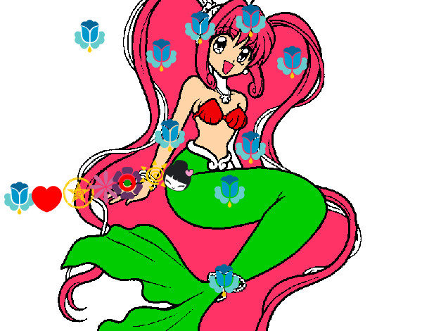 Dibujo Sirena con perlas pintado por kaipi
