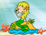 Dibujo Sirena sentada en una roca con una caracola pintado por chanin
