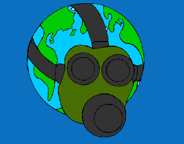 Dibujo Tierra con máscara de gas pintado por pingo